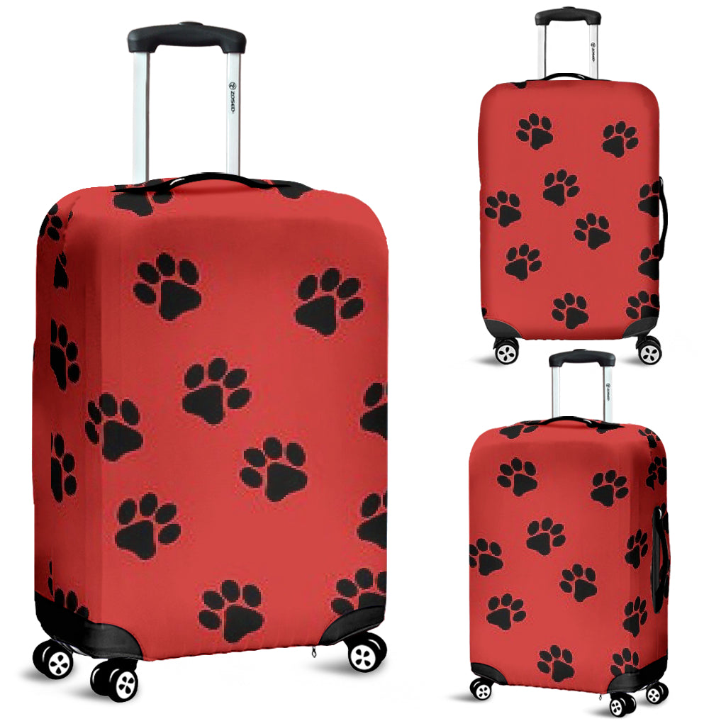 Red with Black Paw Prints Luggage Cover