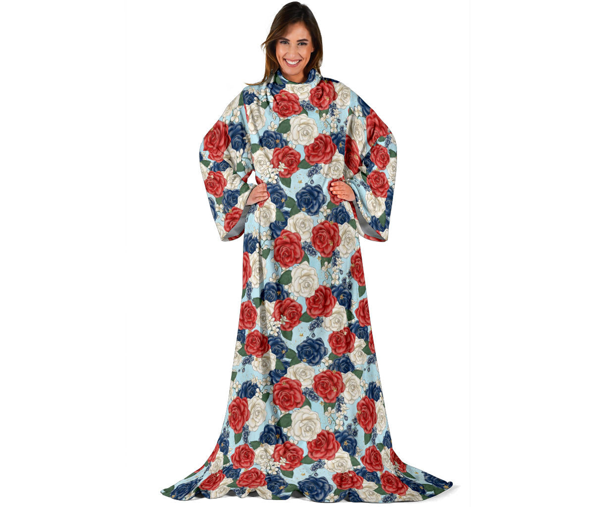 Red White and Blue Roses Adult Sleeve Blanket