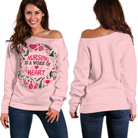 Load image into Gallery viewer, Women&#39;s Nursing Is A Work Of Heart Off Shoulder Sweater
