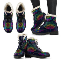 Load image into Gallery viewer, Colorful Flower Mandala Faux Fur Eco-Friendly Leather Boots
