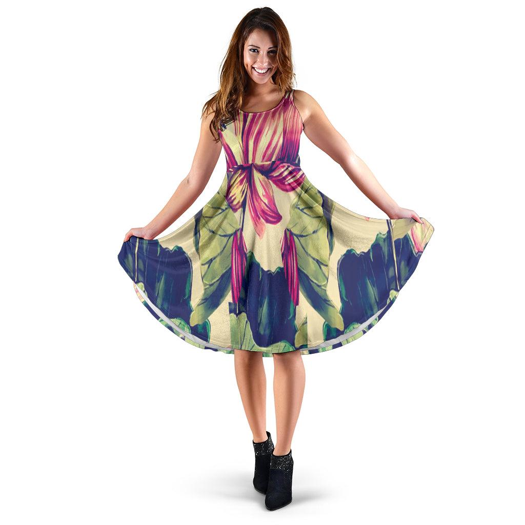 Colorful Lotus Midi Dress