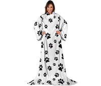 Load image into Gallery viewer, Paw Prints Adult Sleeve Blanket - White
