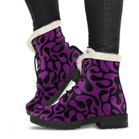 Load image into Gallery viewer, Purple And Black Swirls Faux Fur Eco-Friendly Leather Boots
