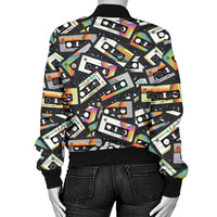 Load image into Gallery viewer, Women&#39;s Retro Cassette Tape Bomber Jacket
