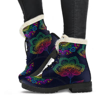Load image into Gallery viewer, Colorful Flower Mandala Faux Fur Eco-Friendly Leather Boots
