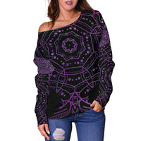 Load image into Gallery viewer, Women&#39;s Purple Mandala Dragonfly Off Shoulder Sweater
