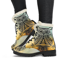 Load image into Gallery viewer, Owl Faux Fur Eco-Friendly Leather Boots
