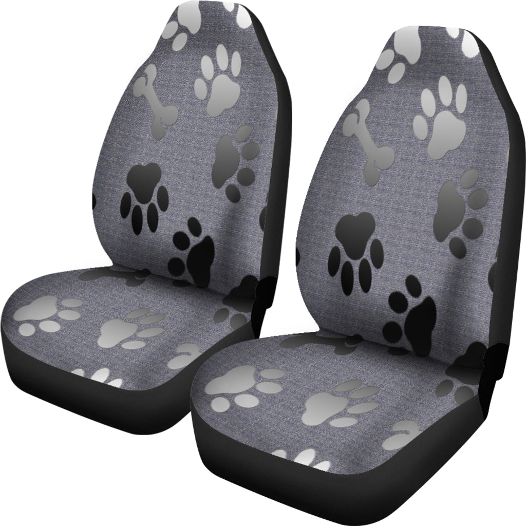 Bones And Paw Prints Silver Car Seat Covers (Set of 2)