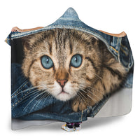 Load image into Gallery viewer, Cat Peeking Out Of Jeans Hooded Blanket
