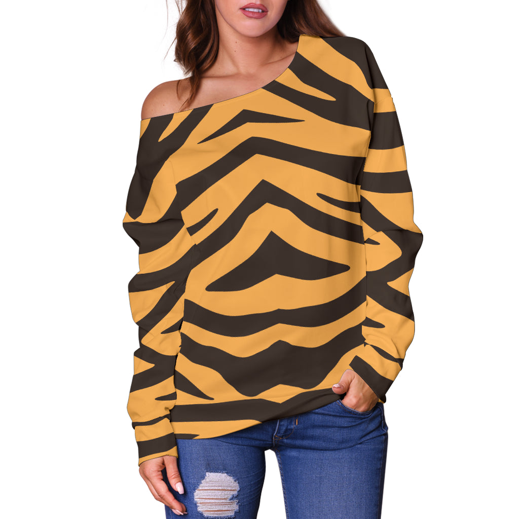 Women's Tiger Print Off Shoulder Sweater