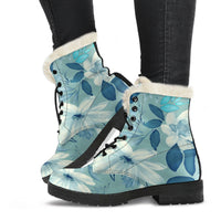 Load image into Gallery viewer, Vintage Blue Floral Faux Fur Eco-Friendly Leather Boots

