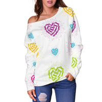 Load image into Gallery viewer, Women&#39;s White Chain Heart Off Shoulder Sweater

