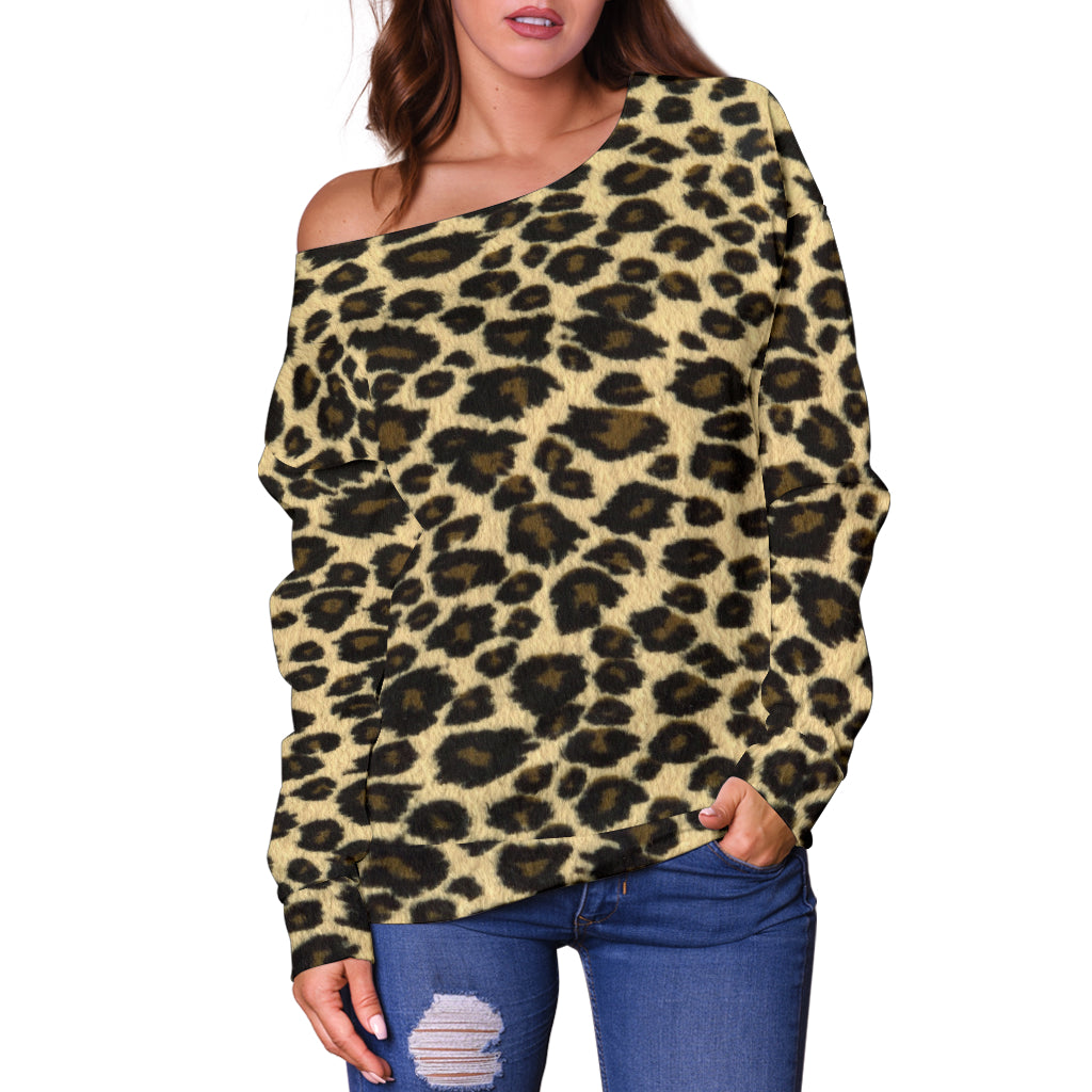 Women's Leopard Print Off Shoulder Sweater