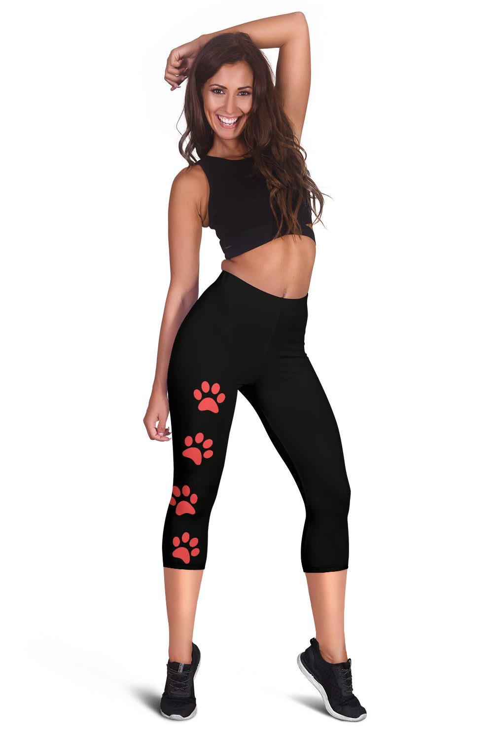 Black With Red Paw Print Women's Capris