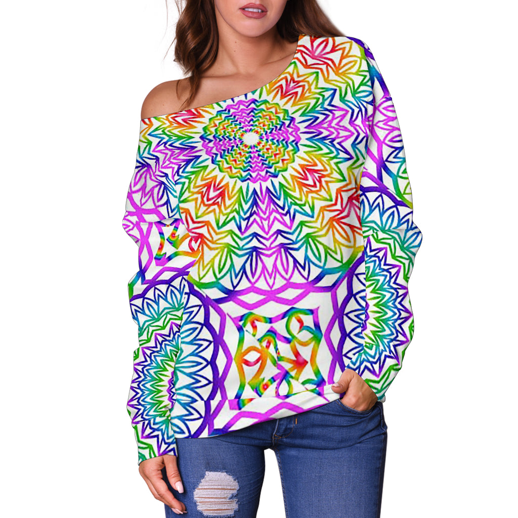 Women's Happy Chakras Off Shoulder Sweater