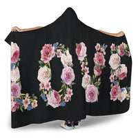 Load image into Gallery viewer, Black Floral Love Hooded Blankets - $79.99 - 89.99
