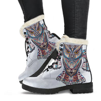 Load image into Gallery viewer, Owl Silver Faux Fur Eco-Friendly Leather Boots
