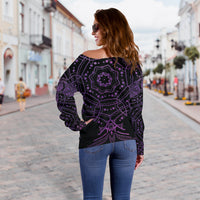 Load image into Gallery viewer, Women&#39;s Purple Mandala Dragonfly Off Shoulder Sweater
