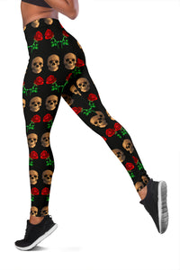 Load image into Gallery viewer, Roses and Skulls Women&#39;s Leggings
