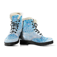 Load image into Gallery viewer, Icy Blue Mandala Faux Fur Eco-Friendly Leather Boots
