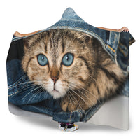 Load image into Gallery viewer, Cat Peeking Out Of Jeans Hooded Blanket
