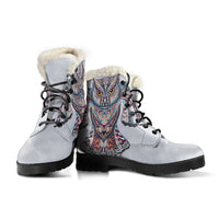 Load image into Gallery viewer, Owl Silver Faux Fur Eco-Friendly Leather Boots
