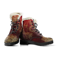 Load image into Gallery viewer, Red Sun And Moon Mandala Faux Fur Eco-Friendly Leather Boots
