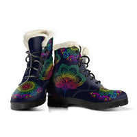 Load image into Gallery viewer, Colorful Flower Mandala Faux Fur Eco-Friendly Leather Boots
