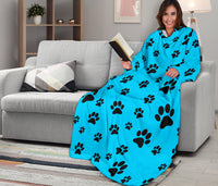 Load image into Gallery viewer, Paw Prints Adult Sleeve Blanket - Turquoise
