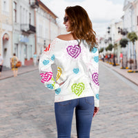 Load image into Gallery viewer, Women&#39;s White Chain Heart Off Shoulder Sweater
