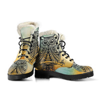 Load image into Gallery viewer, Owl Faux Fur Eco-Friendly Leather Boots
