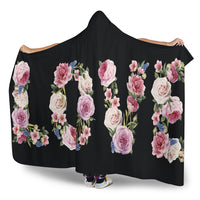 Load image into Gallery viewer, Black Floral Love Hooded Blankets - $79.99 - 89.99
