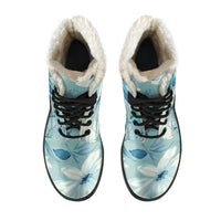 Load image into Gallery viewer, Vintage Blue Floral Faux Fur Eco-Friendly Leather Boots
