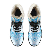 Load image into Gallery viewer, Icy Blue Mandala Faux Fur Eco-Friendly Leather Boots

