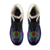 Load image into Gallery viewer, Colorful Flower Mandala Faux Fur Eco-Friendly Leather Boots
