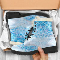 Load image into Gallery viewer, Icy Blue Mandala Faux Fur Eco-Friendly Leather Boots
