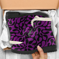 Load image into Gallery viewer, Purple And Black Swirls Faux Fur Eco-Friendly Leather Boots
