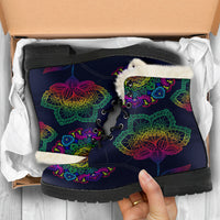 Load image into Gallery viewer, Colorful Flower Mandala Faux Fur Eco-Friendly Leather Boots
