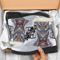 Load image into Gallery viewer, Owl Silver Faux Fur Eco-Friendly Leather Boots
