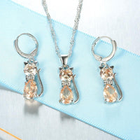 Load image into Gallery viewer, Cat Necklace and Earrings Set
