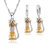 Load image into Gallery viewer, Cat Necklace and Earrings Set
